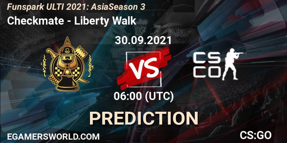 Checkmate vs Liberty Walk: Betting TIp, Match Prediction. 30.09.2021 at 06:00. Counter-Strike (CS2), Funspark ULTI 2021: Asia Season 3