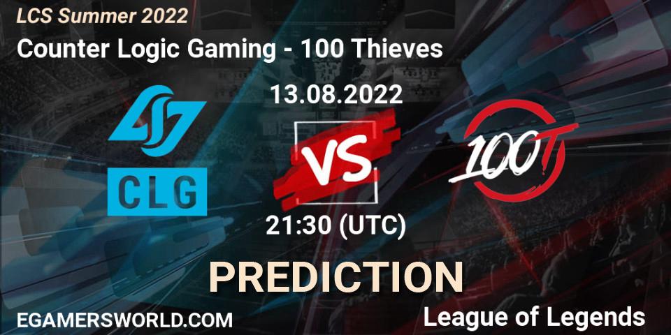 Counter Logic Gaming vs 100 Thieves: Betting TIp, Match Prediction. 13.08.2022 at 21:30. LoL, LCS Summer 2022