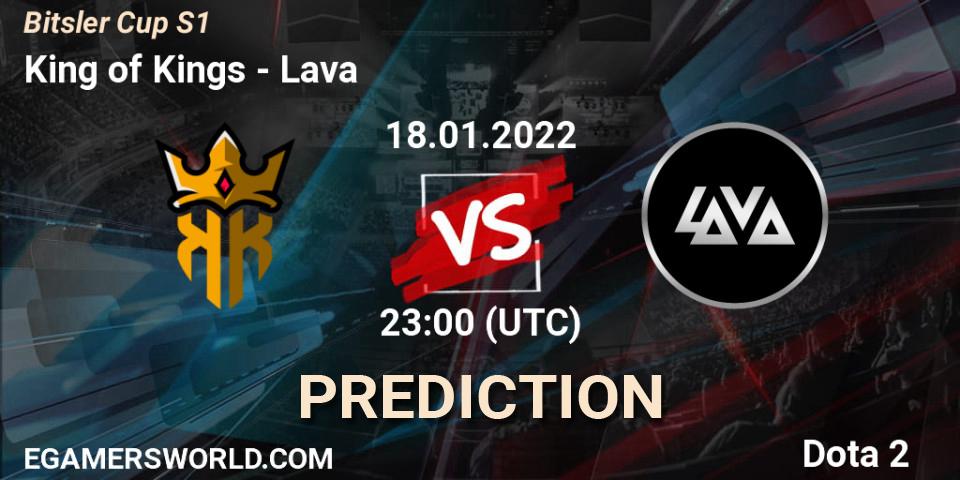 King of Kings vs Lava: Betting TIp, Match Prediction. 18.01.2022 at 23:00. Dota 2, Bitsler Cup S1