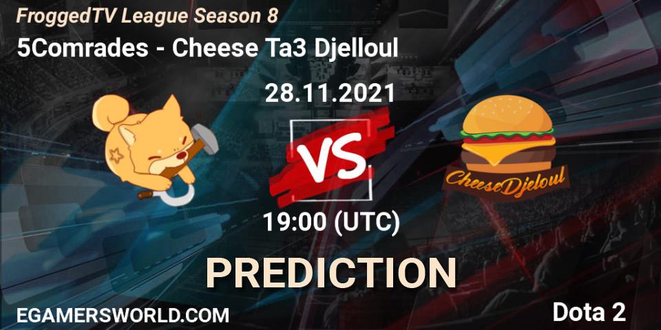5Comrades vs Cheese Ta3 Djelloul: Betting TIp, Match Prediction. 28.11.2021 at 19:06. Dota 2, FroggedTV League Season 8