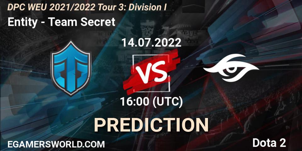 Entity vs Team Secret: Betting TIp, Match Prediction. 14.07.2022 at 16:35. Dota 2, DPC WEU 2021/2022 Tour 3: Division I