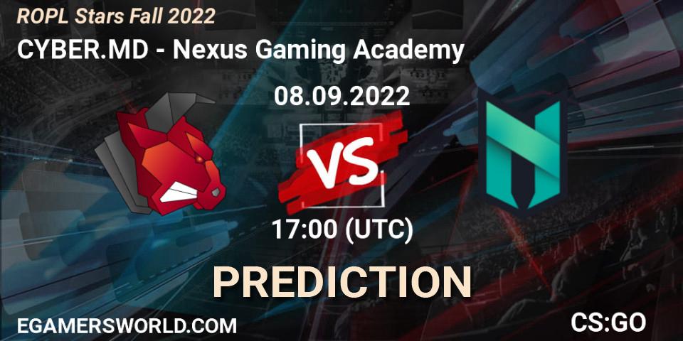 CYBER.MD vs Nexus Gaming Academy: Betting TIp, Match Prediction. 08.09.2022 at 17:00. Counter-Strike (CS2), ROPL Stars Fall 2022