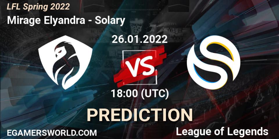 Mirage Elyandra vs Solary: Betting TIp, Match Prediction. 26.01.2022 at 18:00. LoL, LFL Spring 2022