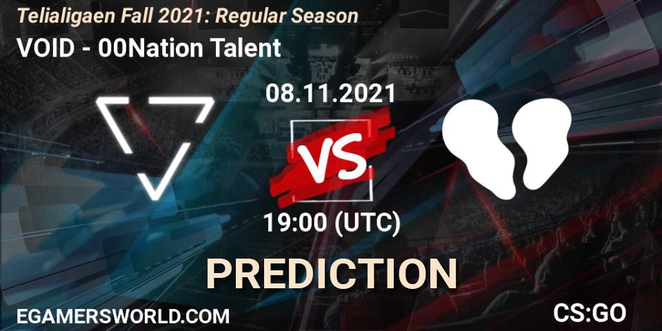 VOID vs 00Nation Talent: Betting TIp, Match Prediction. 08.11.2021 at 19:00. Counter-Strike (CS2), Telialigaen Fall 2021: Regular Season