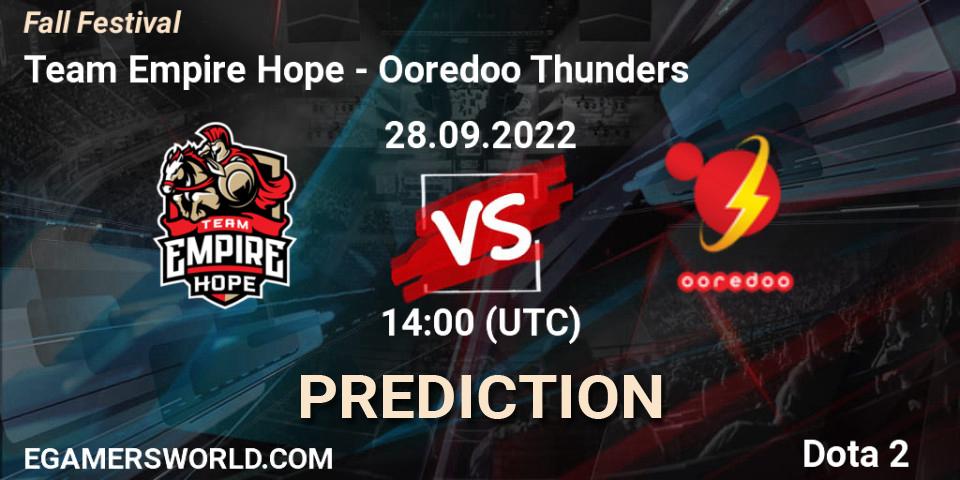 Team Empire Hope vs Ooredoo Thunders: Betting TIp, Match Prediction. 28.09.22. Dota 2, Fall Festival