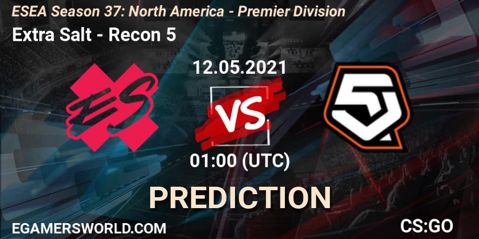 Extra Salt vs Recon 5: Betting TIp, Match Prediction. 12.05.2021 at 01:00. Counter-Strike (CS2), ESEA Season 37: North America - Premier Division