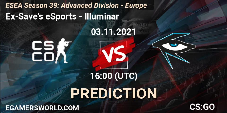Ex-Save's eSports vs Illuminar: Betting TIp, Match Prediction. 03.11.2021 at 16:00. Counter-Strike (CS2), ESEA Season 39: Advanced Division - Europe