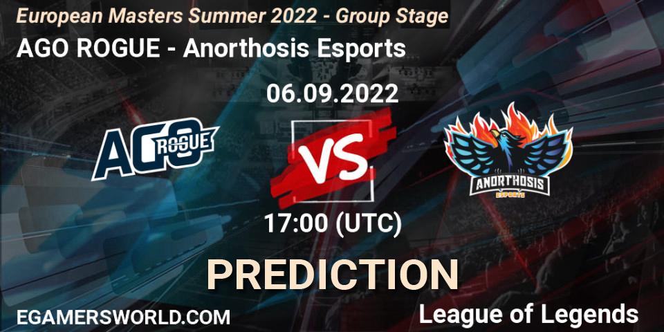 AGO ROGUE vs Anorthosis Esports: Betting TIp, Match Prediction. 06.09.2022 at 17:00. LoL, European Masters Summer 2022 - Group Stage
