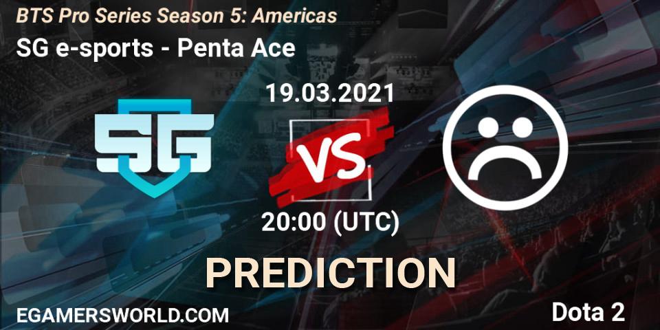 SG e-sports vs Penta Ace: Betting TIp, Match Prediction. 19.03.2021 at 20:20. Dota 2, BTS Pro Series Season 5: Americas