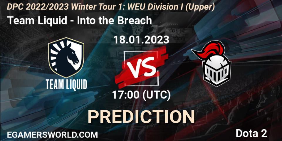Team Liquid vs Into the Breach: Betting TIp, Match Prediction. 18.01.2023 at 18:25. Dota 2, DPC 2022/2023 Winter Tour 1: WEU Division I (Upper)
