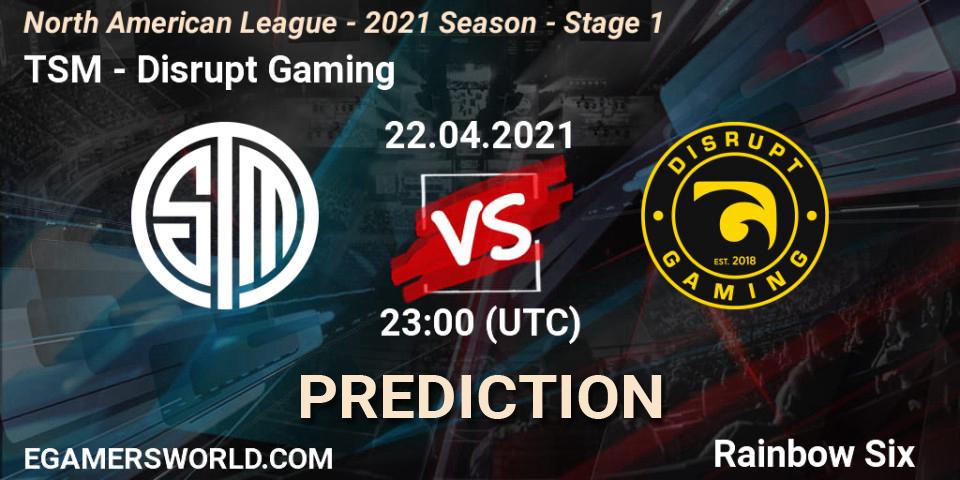 TSM vs Disrupt Gaming: Betting TIp, Match Prediction. 22.04.2021 at 23:00. Rainbow Six, North American League - 2021 Season - Stage 1