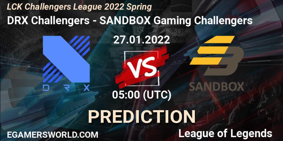 DRX Challengers vs SANDBOX Gaming Challengers: Betting TIp, Match Prediction. 27.01.2022 at 05:00. LoL, LCK Challengers League 2022 Spring