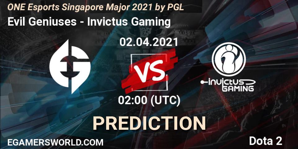 Evil Geniuses vs Invictus Gaming: Betting TIp, Match Prediction. 02.04.21. Dota 2, ONE Esports Singapore Major 2021