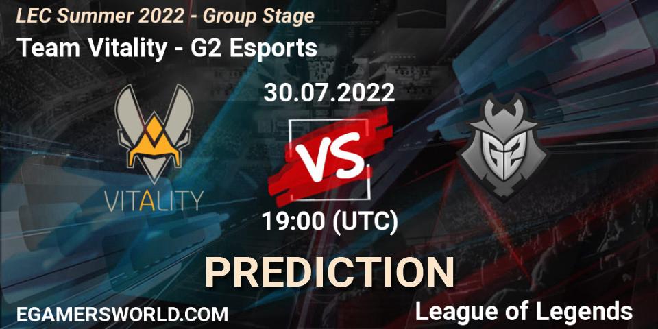 Team Vitality vs G2 Esports: Betting TIp, Match Prediction. 30.07.2022 at 19:00. LoL, LEC Summer 2022 - Group Stage