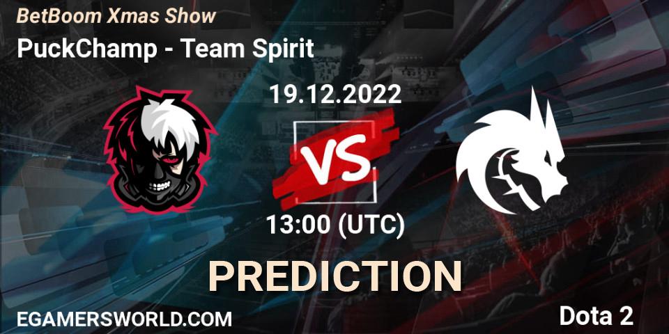 PuckChamp vs Team Spirit: Betting TIp, Match Prediction. 19.12.2022 at 13:01. Dota 2, BetBoom Xmas Show
