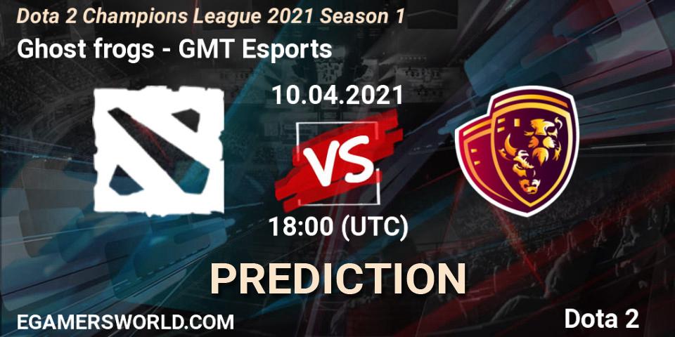 Ghost frogs vs GMT Esports: Betting TIp, Match Prediction. 10.04.2021 at 18:18. Dota 2, Dota 2 Champions League 2021 Season 1