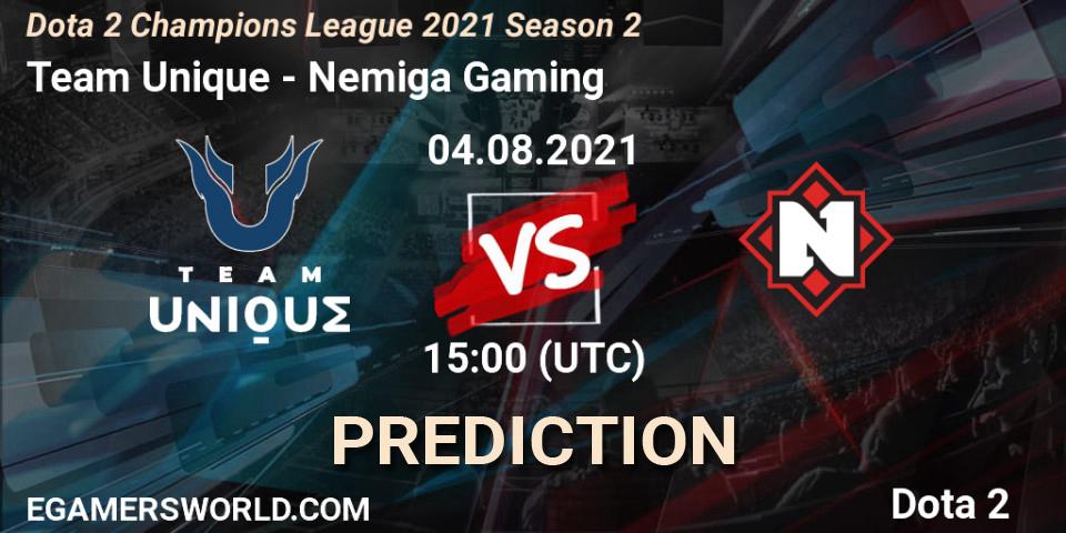 Team Unique vs Nemiga Gaming: Betting TIp, Match Prediction. 04.08.2021 at 15:03. Dota 2, Dota 2 Champions League 2021 Season 2