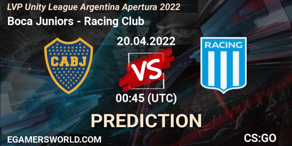 Boca Juniors vs Racing Club: Betting TIp, Match Prediction. 04.05.2022 at 00:45. Counter-Strike (CS2), LVP Unity League Argentina Apertura 2022