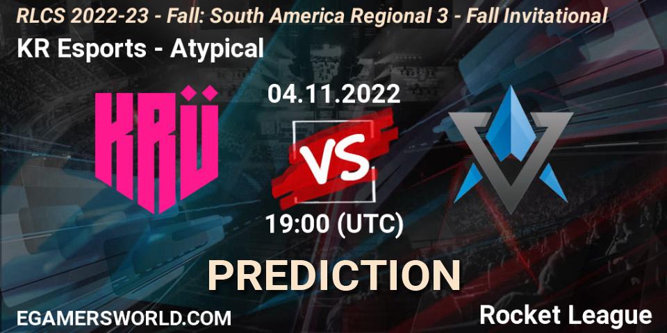 KRÜ Esports vs Atypical: Betting TIp, Match Prediction. 04.11.2022 at 19:00. Rocket League, RLCS 2022-23 - Fall: South America Regional 3 - Fall Invitational