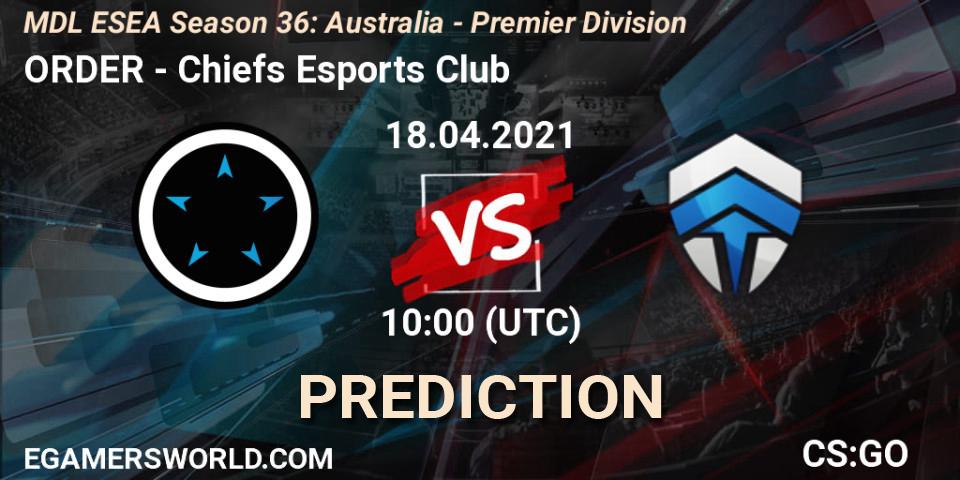 ORDER vs Chiefs Esports Club: Betting TIp, Match Prediction. 18.04.21. CS2 (CS:GO), MDL ESEA Season 36: Australia - Premier Division
