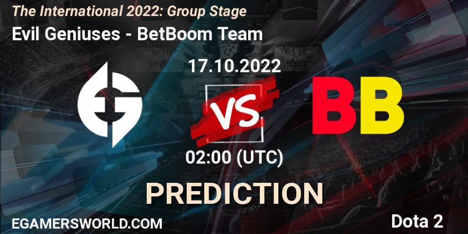 Evil Geniuses vs BetBoom Team: Betting TIp, Match Prediction. 17.10.22. Dota 2, The International 2022: Group Stage