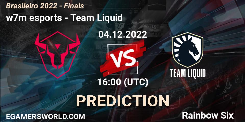 w7m esports vs Team Liquid: Betting TIp, Match Prediction. 04.12.2022 at 19:00. Rainbow Six, Brasileirão 2022 - Finals