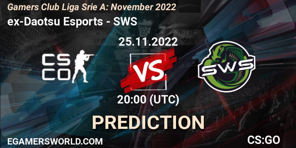 ex-Daotsu Esports vs SWS: Betting TIp, Match Prediction. 25.11.22. CS2 (CS:GO), Gamers Club Liga Série A: November 2022