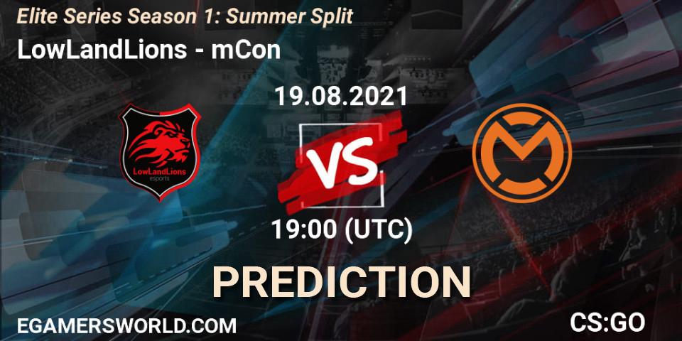 LowLandLions vs mCon: Betting TIp, Match Prediction. 19.08.2021 at 19:00. Counter-Strike (CS2), Elite Series Season 1: Summer Split