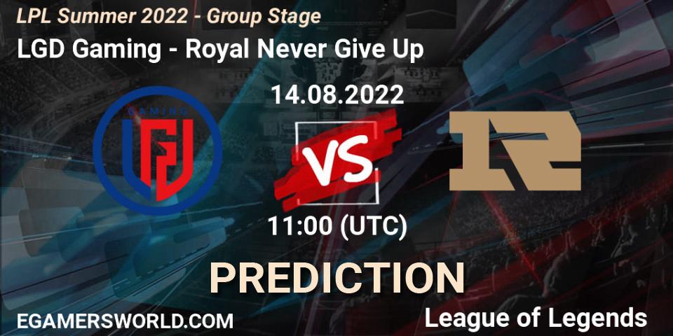 LGD Gaming vs Royal Never Give Up: Betting TIp, Match Prediction. 14.08.22. LoL, LPL Summer 2022 - Group Stage