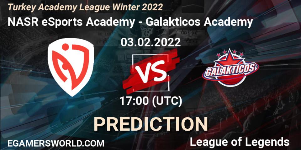 NASR eSports Academy vs Galakticos Academy: Betting TIp, Match Prediction. 03.02.2022 at 17:00. LoL, Turkey Academy League Winter 2022