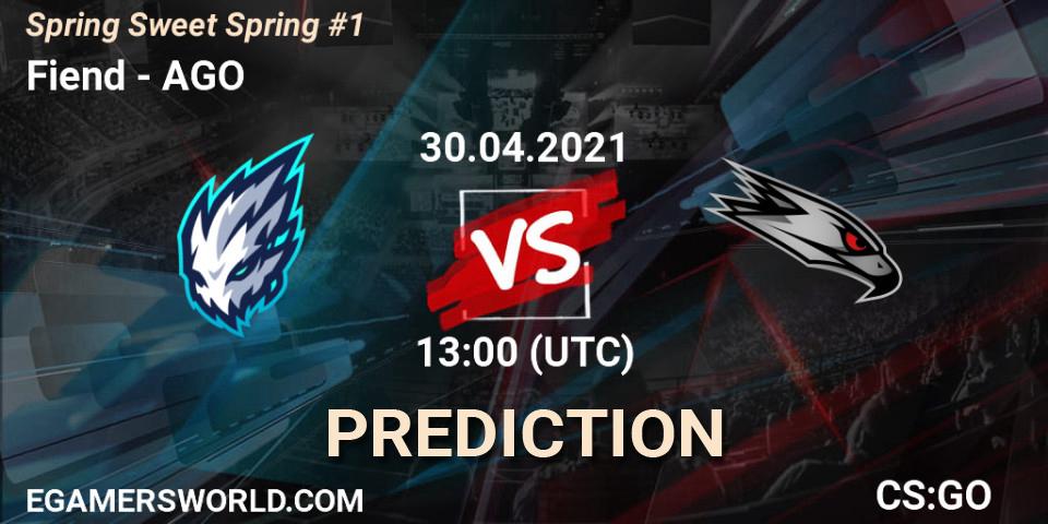 Fiend vs AGO: Betting TIp, Match Prediction. 30.04.2021 at 13:00. Counter-Strike (CS2), Spring Sweet Spring #1