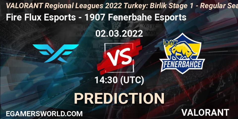 Fire Flux Esports vs 1907 Fenerbahçe Esports: Betting TIp, Match Prediction. 02.03.2022 at 14:30. VALORANT, VALORANT Regional Leagues 2022 Turkey: Birlik Stage 1 - Regular Season