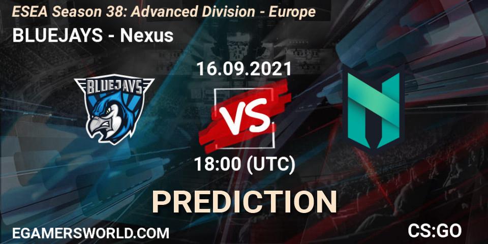 BLUEJAYS vs Nexus: Betting TIp, Match Prediction. 16.09.2021 at 18:00. Counter-Strike (CS2), ESEA Season 38: Advanced Division - Europe