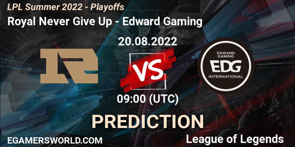 Royal Never Give Up vs Edward Gaming: Betting TIp, Match Prediction. 20.08.22. LoL, LPL Summer 2022 - Playoffs