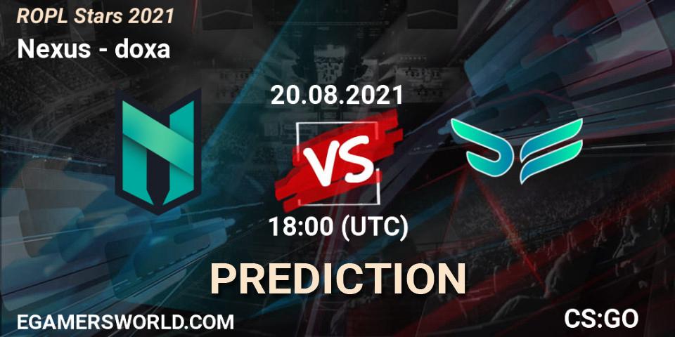 Nexus vs doxa: Betting TIp, Match Prediction. 20.08.21. CS2 (CS:GO), ROPL Stars 2021