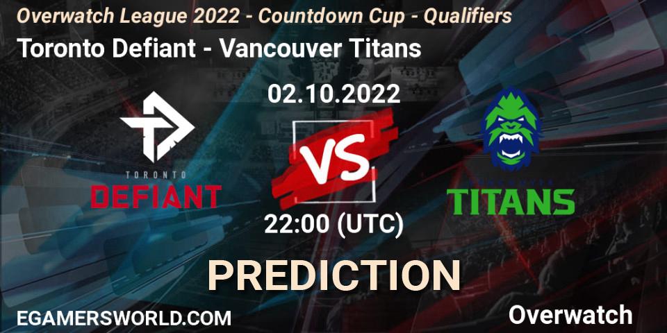 Toronto Defiant vs Vancouver Titans: Betting TIp, Match Prediction. 02.10.22. Overwatch, Overwatch League 2022 - Countdown Cup - Qualifiers