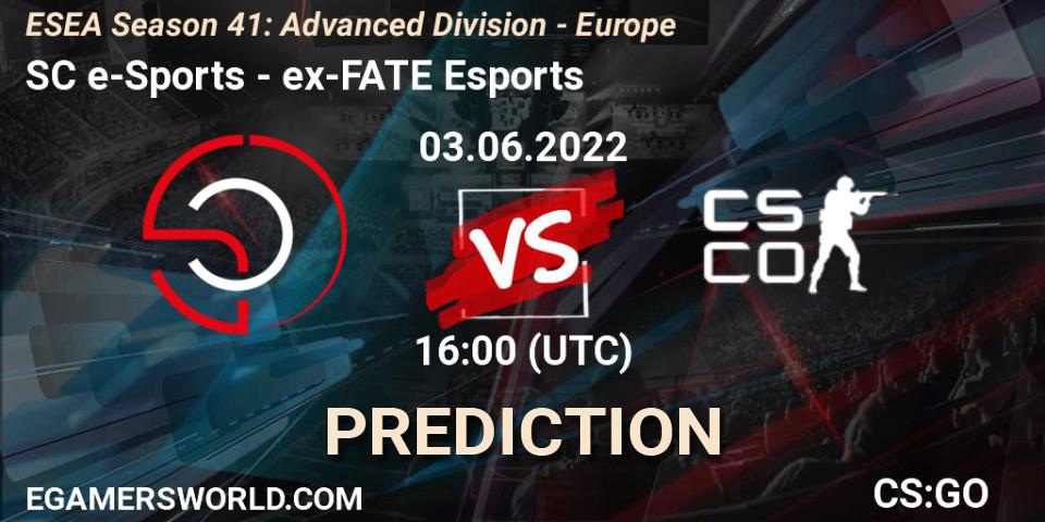 SC e-Sports vs ex-FATE Esports: Betting TIp, Match Prediction. 03.06.2022 at 16:00. Counter-Strike (CS2), ESEA Season 41: Advanced Division - Europe