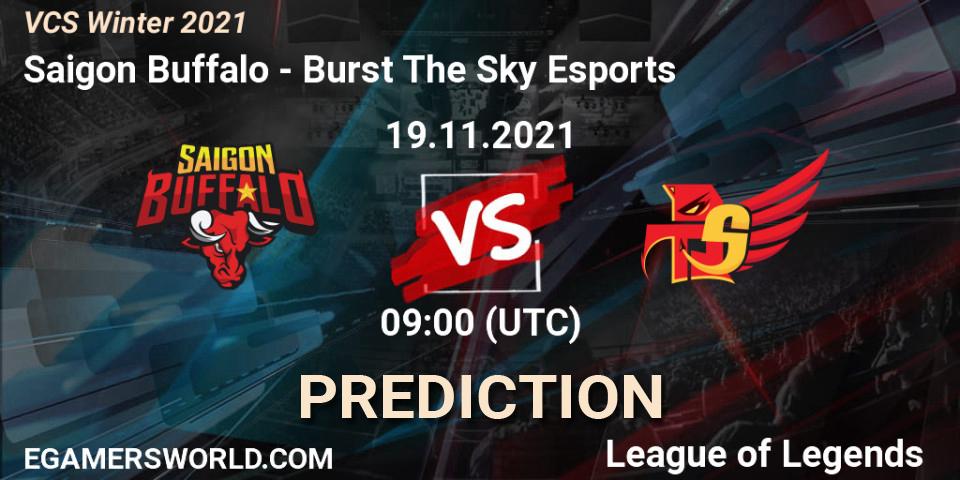 Saigon Buffalo vs Burst The Sky Esports: Betting TIp, Match Prediction. 19.11.2021 at 09:00. LoL, VCS Winter 2021