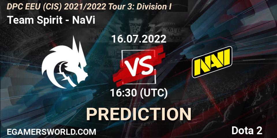 Team Spirit vs NaVi: Betting TIp, Match Prediction. 16.07.2022 at 16:49. Dota 2, DPC EEU (CIS) 2021/2022 Tour 3: Division I
