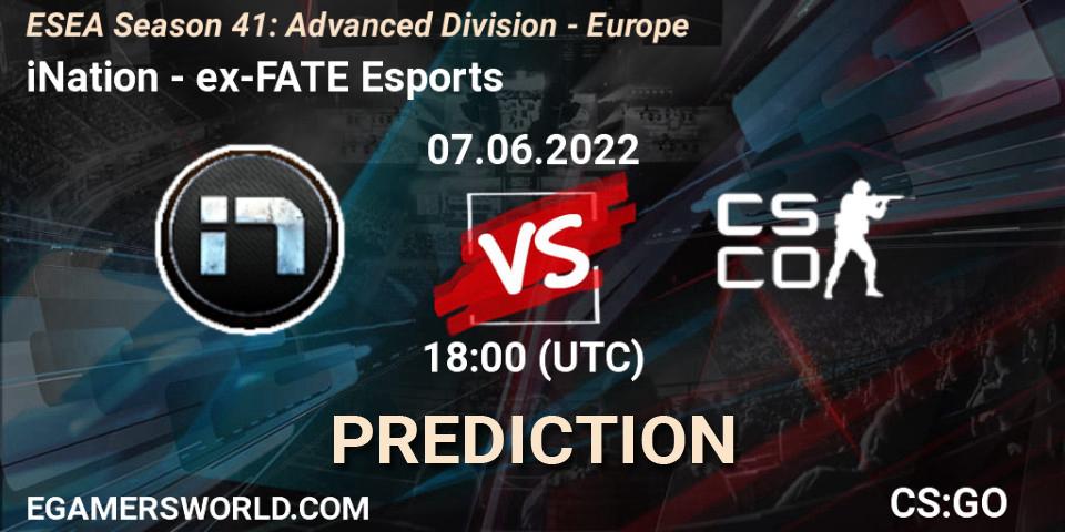 iNation vs ex-FATE Esports: Betting TIp, Match Prediction. 07.06.2022 at 18:00. Counter-Strike (CS2), ESEA Season 41: Advanced Division - Europe