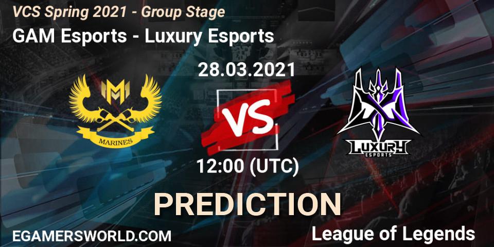 GAM Esports vs Luxury Esports: Betting TIp, Match Prediction. 28.03.2021 at 12:00. LoL, VCS Spring 2021 - Group Stage