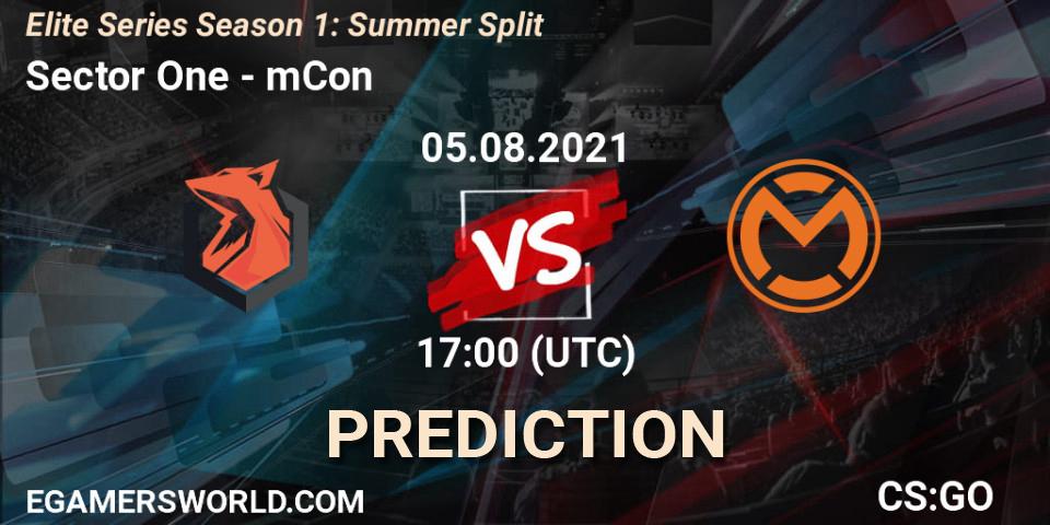 Sector One vs mCon: Betting TIp, Match Prediction. 05.08.2021 at 17:00. Counter-Strike (CS2), Elite Series Season 1: Summer Split