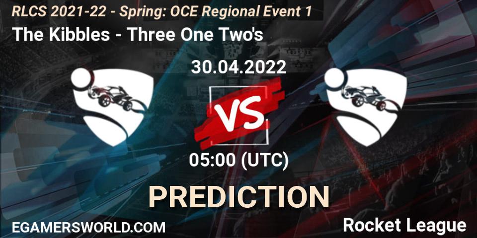 The Kibbles vs Three One Two's: Betting TIp, Match Prediction. 30.04.2022 at 05:00. Rocket League, RLCS 2021-22 - Spring: OCE Regional Event 1