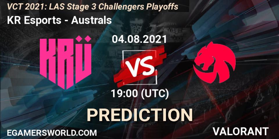 KRÜ Esports vs Australs: Betting TIp, Match Prediction. 04.08.2021 at 21:00. VALORANT, VCT 2021: LAS Stage 3 Challengers Playoffs
