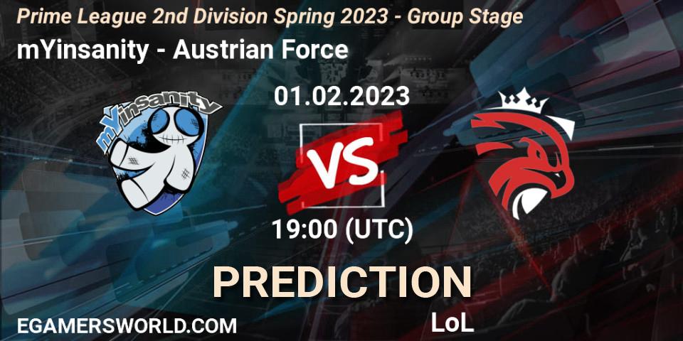 mYinsanity vs Austrian Force: Betting TIp, Match Prediction. 01.02.23. LoL, Prime League 2nd Division Spring 2023 - Group Stage