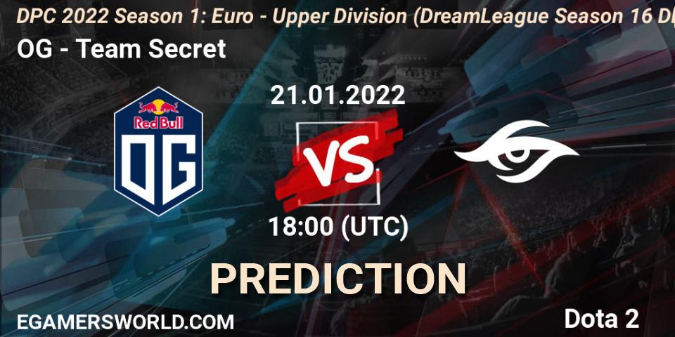 OG vs Team Secret: Betting TIp, Match Prediction. 21.01.2022 at 18:33. Dota 2, DPC 2022 Season 1: Euro - Upper Division (DreamLeague Season 16 DPC WEU)
