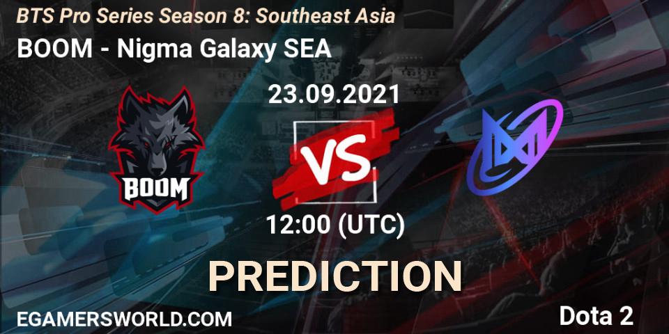 BOOM vs Nigma Galaxy SEA: Betting TIp, Match Prediction. 23.09.2021 at 12:21. Dota 2, BTS Pro Series Season 8: Southeast Asia