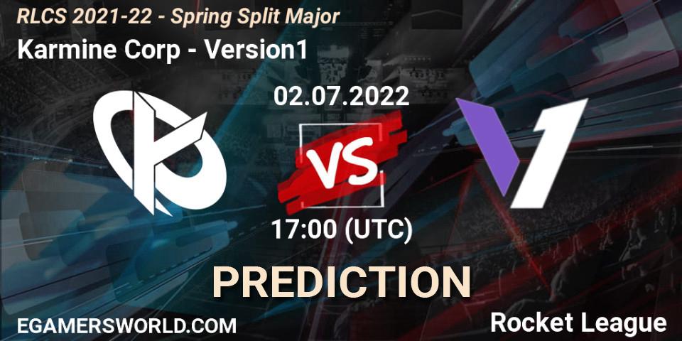 Karmine Corp vs Version1: Betting TIp, Match Prediction. 02.07.2022 at 17:10. Rocket League, RLCS 2021-22 - Spring Split Major