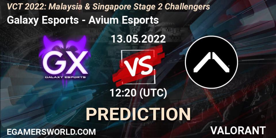 Galaxy Esports vs Avium Esports: Betting TIp, Match Prediction. 13.05.2022 at 12:20. VALORANT, VCT 2022: Malaysia & Singapore Stage 2 Challengers