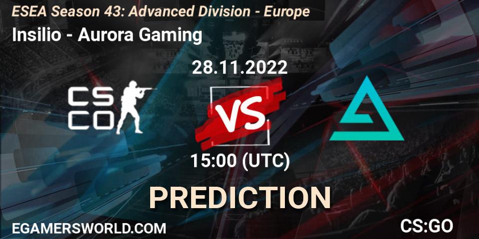 Insilio vs Aurora: Betting TIp, Match Prediction. 28.11.22. CS2 (CS:GO), ESEA Season 43: Advanced Division - Europe